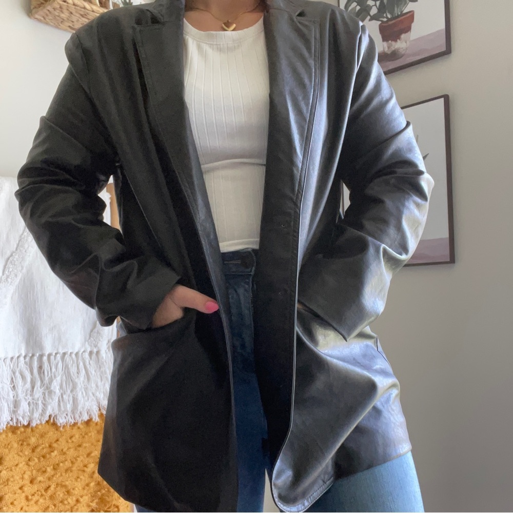 Faux leather blazer